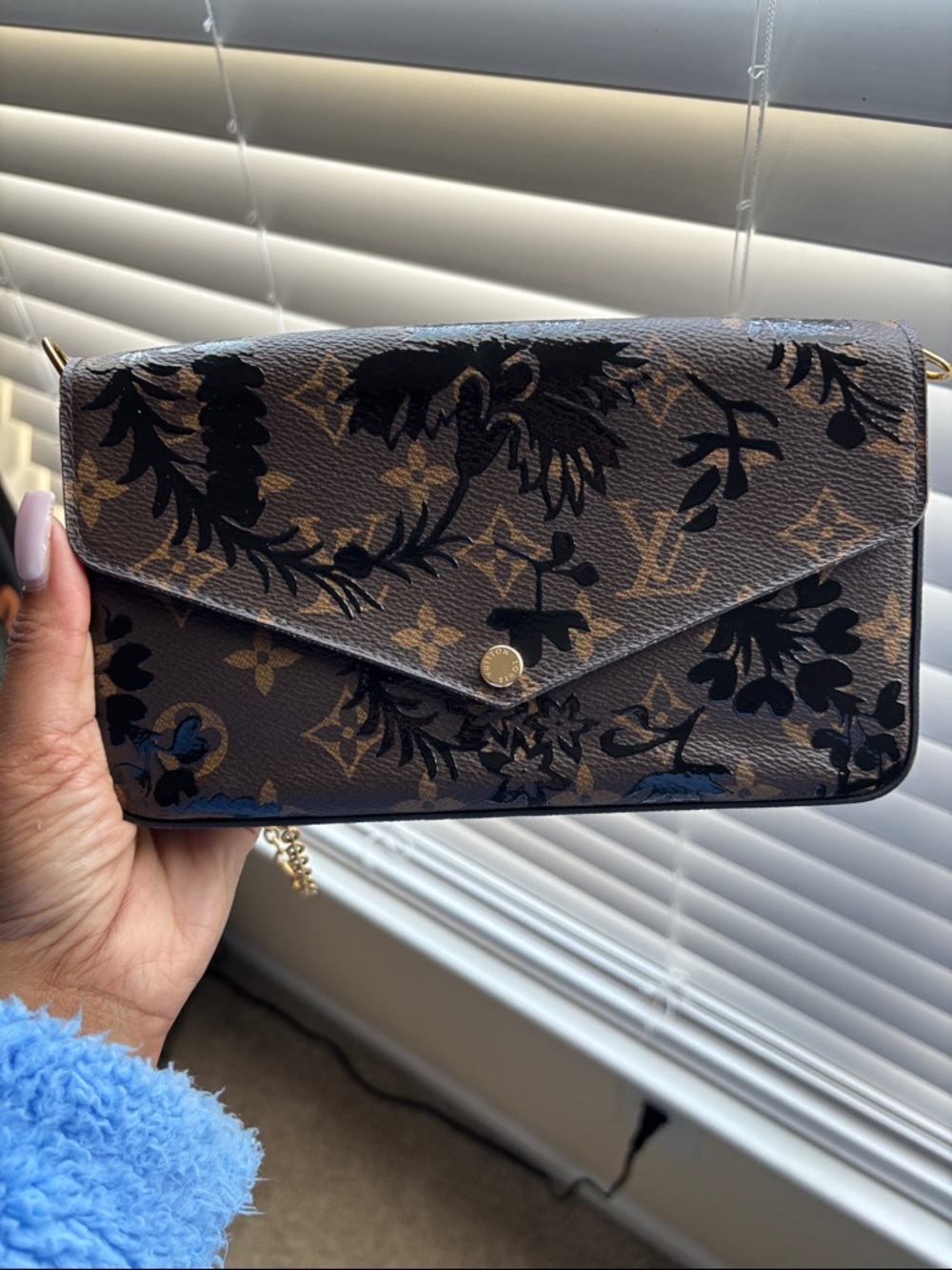 Louis Vuitton Brown Monogram Floral Envelope Crossbody with Gold Chain